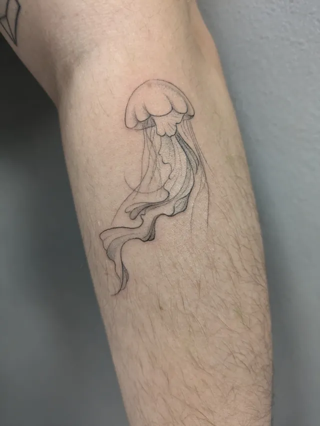 Fine line tattoo: jellyfish